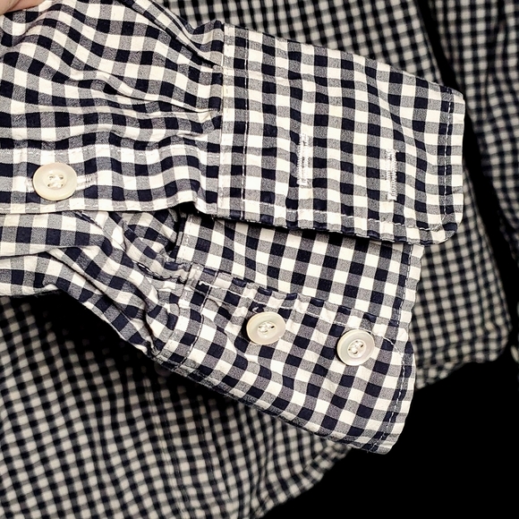 J. Crew Ladies Cotton Blend Navy/White Gingham Button Up Dress Shirt - Size XS - Picture 5 of 12